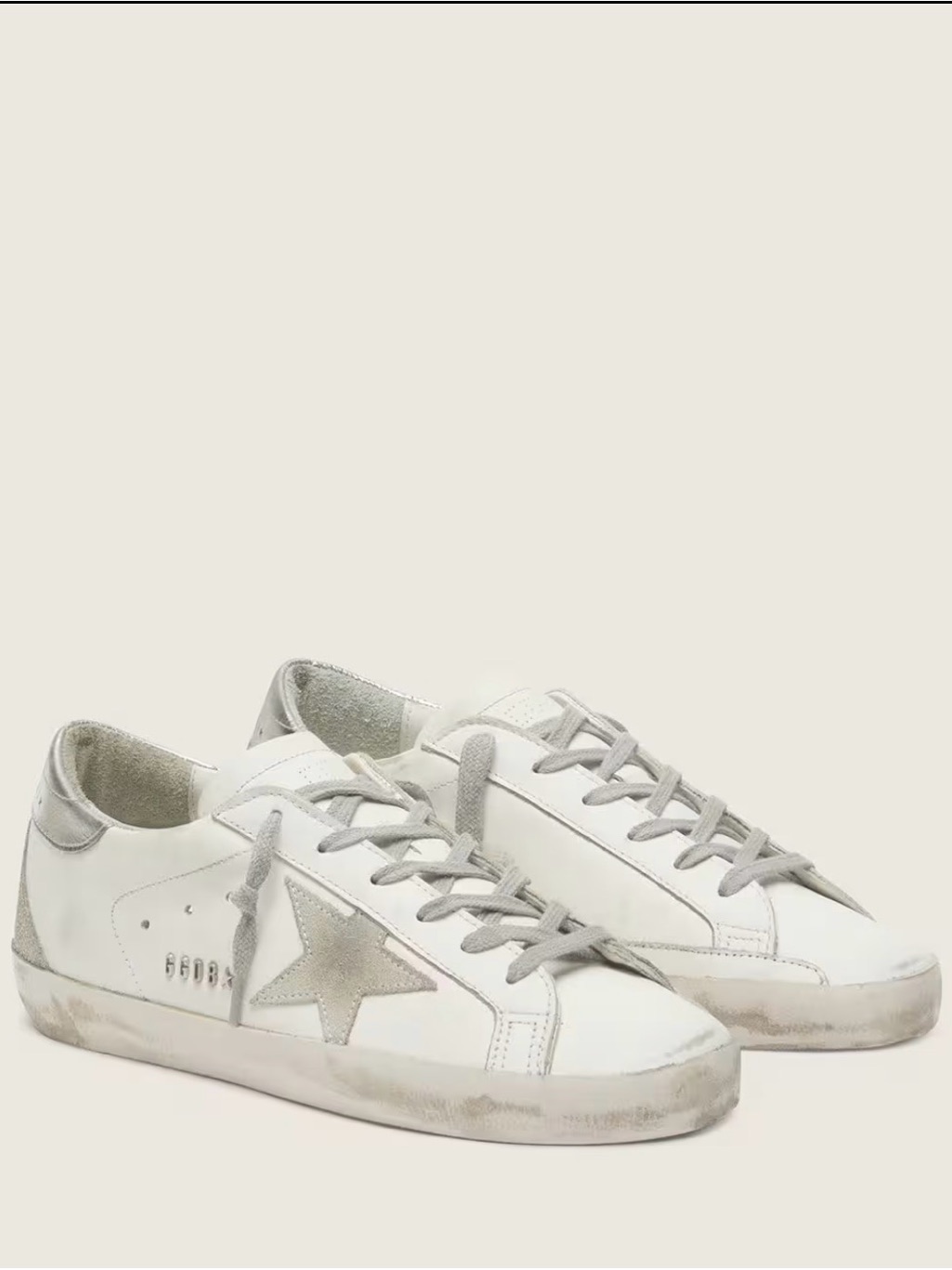 Golden Goose- White Leather Low-Top Sneakers With Gray Stars